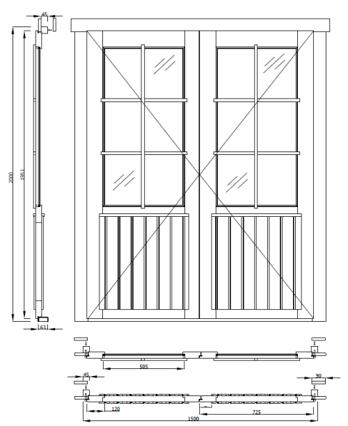 Holztür Tür Doppeltür mit 2/3 Doppel-, Isolierglas Gummidichtung 1500x2000mm für Gartenhaus Ferienhaus aus Holz – Bild 2