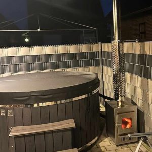 Badezuber WPC Whirlpool Jacuzzi Hot Tub Ø 205cm mit internem Ofen inkl. Thermodeckel