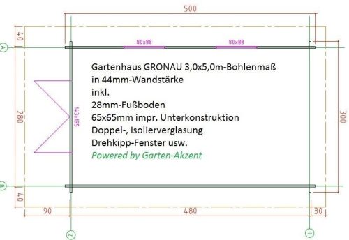 Gartenhaus GRONAU 3,0x5,0m mit Boden