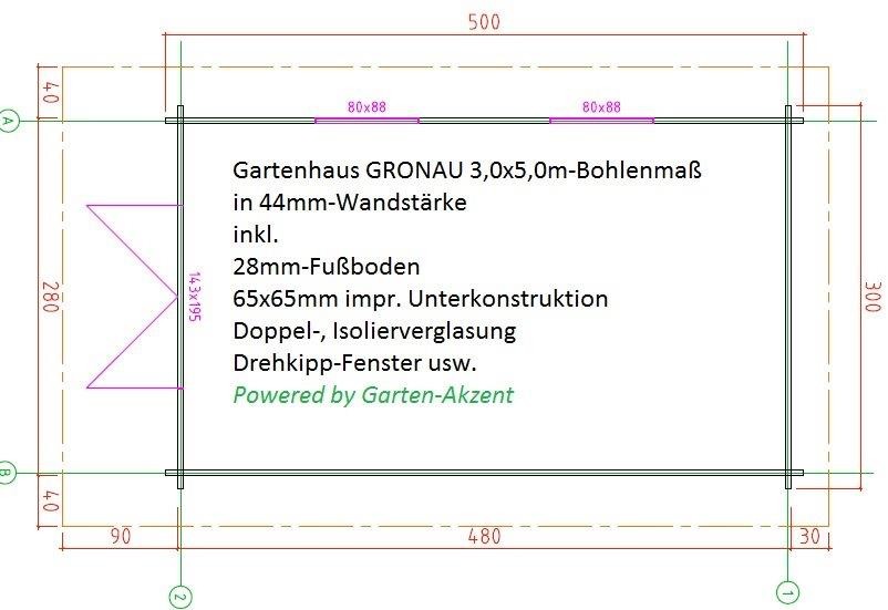 Gartenhaus GRONAU 3,0x5,0m mit Boden 