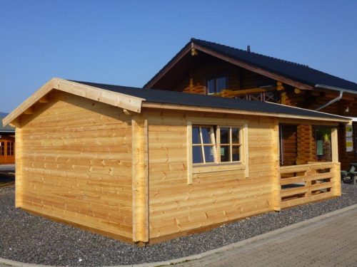Gartenhaus HUGO 54 - 5,0 x 4,0m + 3m Terrasse und Fußboden-Paket
