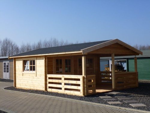 Gartenhaus HUGO 54 - 5,0 x 4,0m + 3m Terrasse und Fußboden-Paket