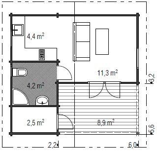 Wochenendhaus Ferienhaus Blockhaus 37,9m² mit lasierten Fenstern und Türen im Wunschfarbton 