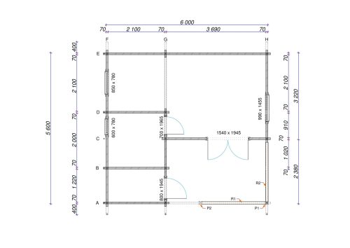 Wochenendhaus Ferienhaus Blockhaus 37,9m² mit lasierten Fenstern und Türen im Wunschfarbton