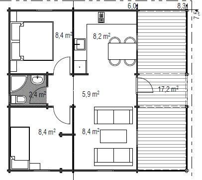 Wochenendhaus Ferienhaus Blockhaus 22,4m² mit lasierten Fenstern und Türen im Wunschfarbton 