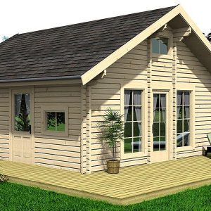 Wochenendhaus Ferienhaus Blockhaus 41,7m² mit lasierten Fenstern und Türen im Wunschfarbton 