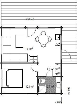 Wochenendhaus Ferienhaus Blockhaus 41,7m² mit lasierten Fenstern und Türen im Wunschfarbton 