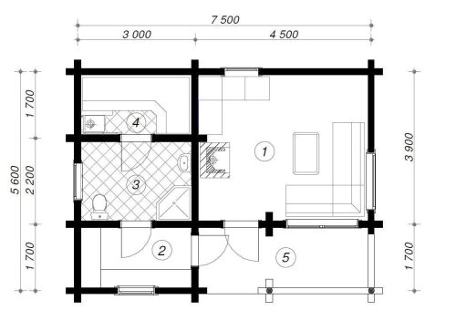190mm Durchmesser Rundholz Ferienhaus Blockhaus 89,9m² mit lasierten Fenstern und Türen im Wunschfarbton