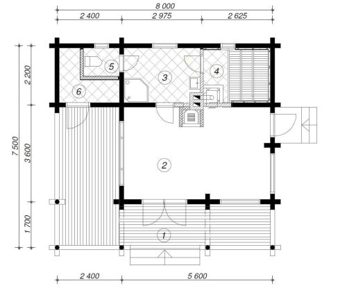 190mm Durchmesser Rundholz Ferienhaus Blockhaus 25m² + 8,7m² Terrasse mit lasierten Fenstern und Türen im Wunschfarbton