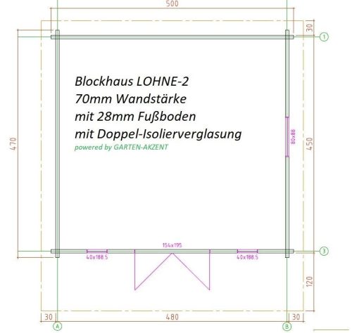 Gartenhaus LOHNE-2 - 5,00 x 4,70m mit Fußboden und