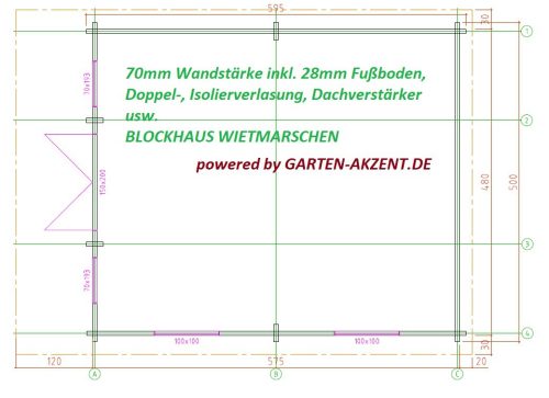 Gartenhaus WIETMARSCHEN 5,00 x 5,95m mit Fußboden und