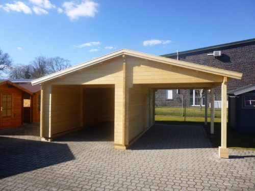 Holzgarage mit Carport 6,81 x 5,90m aus 70mm Wandbohlen GRAFSCHAFTER