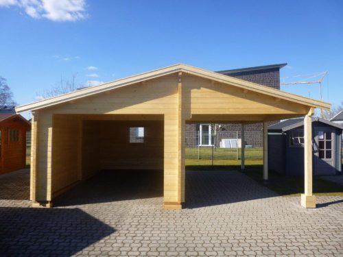 Holzgarage mit Carport 6,81 x 5,90m aus 70mm Wandbohlen GRAFSCHAFTER