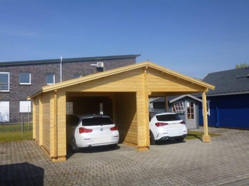 Holzgarage mit Carport 6,81 x 5,90m aus 70mm Wandbohlen GRAFSCHAFTER