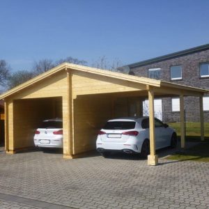 Holzgarage mit Carport 6,81 x 5,90m aus 70mm Wandbohlen GRAFSCHAFTER