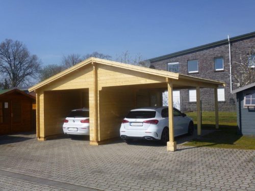 Holzgarage mit Carport 6,81 x 5,90m aus 70mm Wandbohlen GRAFSCHAFTER