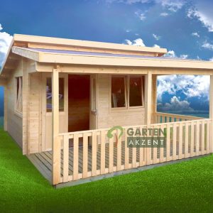 44mm Gartenhaus GLORIA 4,20 x 3,50m + 2m-Terrasse inkl. Fußboden und Doppel-, Isolierverglasung