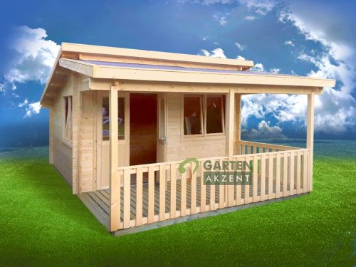44mm Gartenhaus GLORIA 4,20 x 3,50m + 2m-Terrasse inkl. Fußboden und Doppel-, Isolierverglasung
