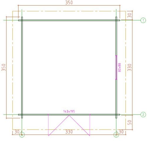 44mm Wandstärke Gartenhaus VIOLA 3,5 x 3,5m