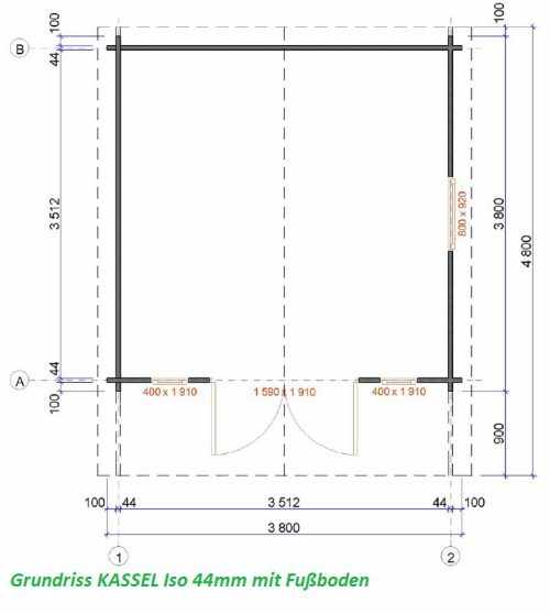 Gartenhaus KASSEL 3,8 x 3,8m mit 28mm-Fußboden und Isolierverglasung