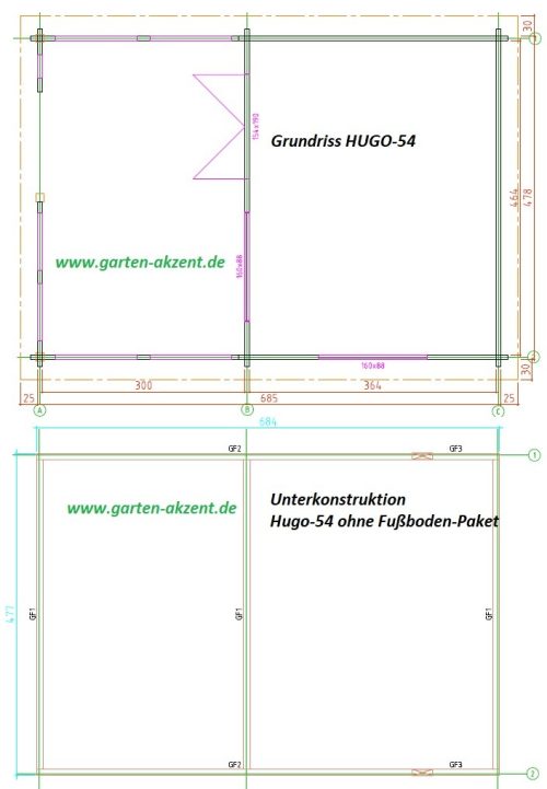 Gartenhaus HUGO 54 - 5,0 x 4,0m + 3m-Veranda