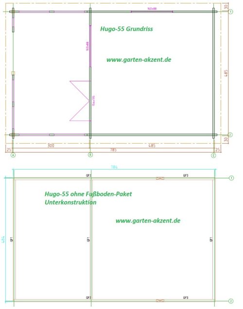 Gartenhaus HUGO 55 - 5,0 x 5,0m + 3m-Veranda