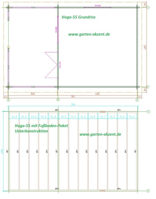 Gartenhaus HUGO 55 - 5,0 x 5,0m + 3m-Veranda mit