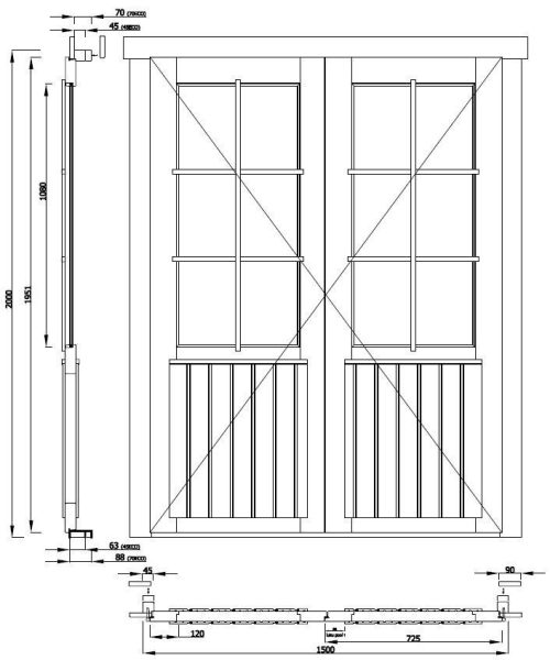 Tür Doppeltür m. Isolierglas Gummidichtung 1500x2000mm