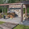 Badezuber Badebottich Hot Tub mit externem Ofen, PE-Kunststoff Einsatz und Abdeckung in grau