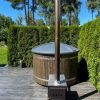 Badezuber Badebottich Hot Tub mit externem Ofen, PE-Kunststoff Einsatz und Abdeckung in grau