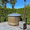 Badezuber Badebottich Hot Tub mit externem Ofen, PE-Kunststoff Einsatz und Abdeckung in grau