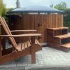 Jacuzzi Badezuber Whirlpool Holz Hot Tub mit internem Ofen inkl. Pumpe, Leiter, Glasfaser-Einsatz und Deckel in grau