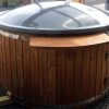 Jacuzzi Badezuber Whirlpool Holz Hot Tub mit internem Ofen inkl. Pumpe, Leiter, Glasfaser-Einsatz und Deckel in grau