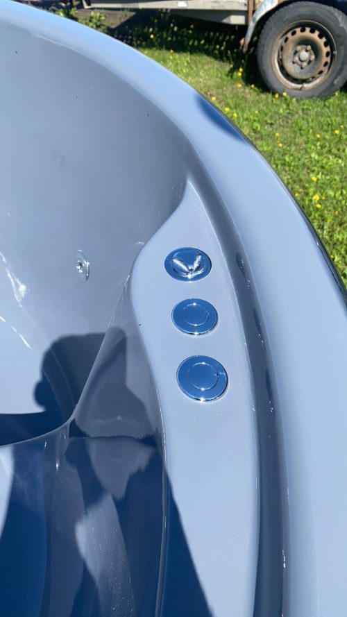 Jacuzzi Badezuber Whirlpool Holz Hot Tub mit internem Ofen inkl. Pumpe, Leiter, Glasfaser-Einsatz und Deckel in grau