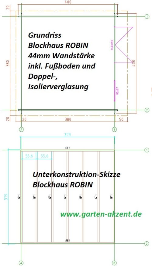 Gartenhaus ROBIN - 4,00 x 4,00m mit Boden