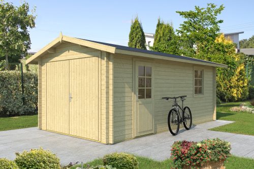 Holzgarage Garage A-40 inkl. Holz-Garagentor, Fenster und Tür mit Doppel-, Isolierverglasung