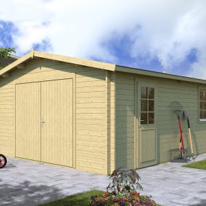 Holzgarage Garage B40 inkl. Holz-Garagentor, Fenster und Tür mit Doppel-, Isolierverglasung