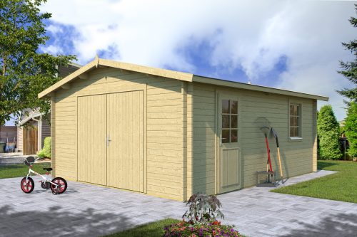 Holzgarage Garage B40 inkl. Holz-Garagentor, Fenster und Tür mit Doppel-, Isolierverglasung