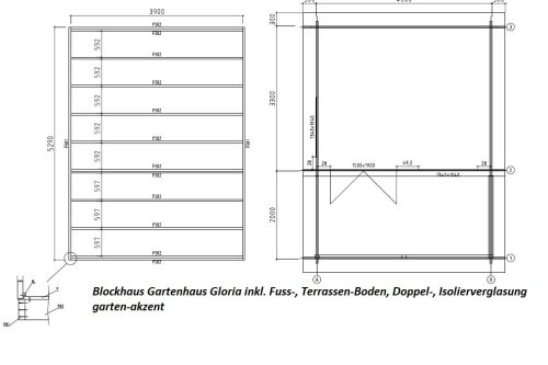 44mm Gartenhaus GLORIA 4,20 x 3,50m + 2m-Terrasse inkl. Fußboden und Doppel-, Isolierverglasung – Bild 9