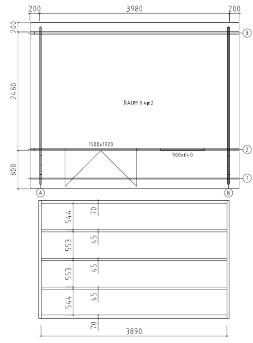 44mm Gartenhaus LIVORNO mit Fußboden, Doppel-, Isolierverglasung
