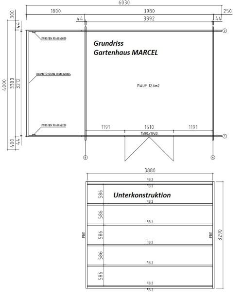 Gartenhaus MARCEL - 4,18 x 3,48m mit Schleppdach und Boden