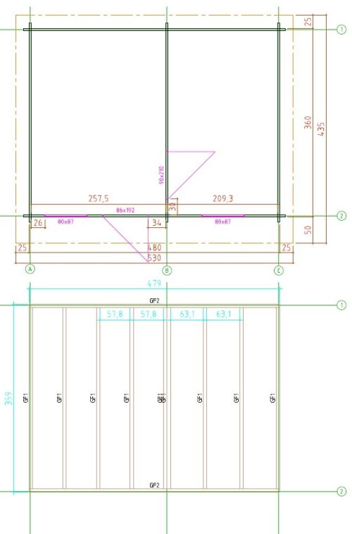 Gartenhaus LINGEN 5,00x3,80m mit 2 Räumen, Fußboden, Isolierverglasung