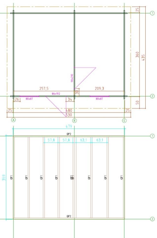 Gartenhaus LINGEN 5,00x3,80m mit 2 Räumen, Fußboden, Isolierverglasung