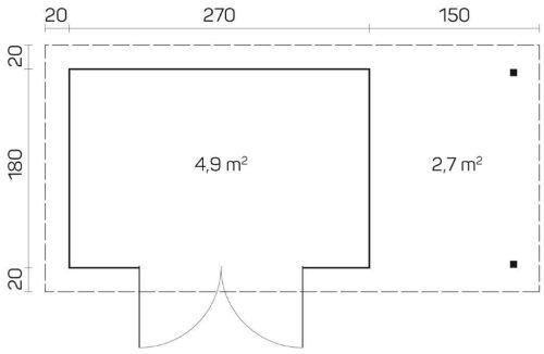 Gartenhaus GLORIA-A 2,90x2,0m + 1,5m Schleppdach und Fußboden