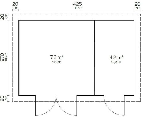 Gartenhaus GLORIA-H 4,45 x 2,90m mit Fußboden