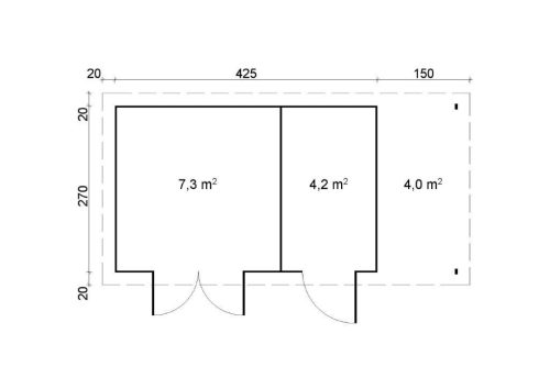 Gartenhaus GLORIA-H 4,45x2,9m + 1,5m Schleppdach und Fußboden