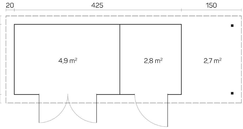 Gartenhaus GLORIA-F 4,45x2,0m + 1,5m Schleppdach und Fußboden