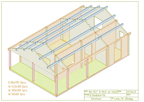 Wochenendhaus, Ferienhaus, Blockhaus mit 3 Räumen und L-Terrasse KEMI
