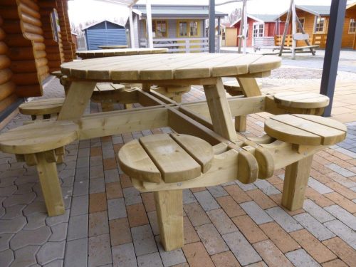 Sitzgruppe MARKUS Tisch mit integrierten 8 Stühlen, kesseldruckimprägniert, fertig montiert. Nur Selbstabholung möglich.