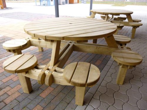 Sitzgruppe MARKUS Tisch mit integrierten 8 Stühlen, kesseldruckimprägniert, fertig montiert. Nur Selbstabholung möglich. – Bild 4